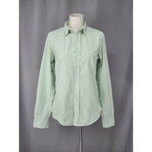 Frank & Eileen Shirt Womens Small Green White Barry Striped Button Up Made USA